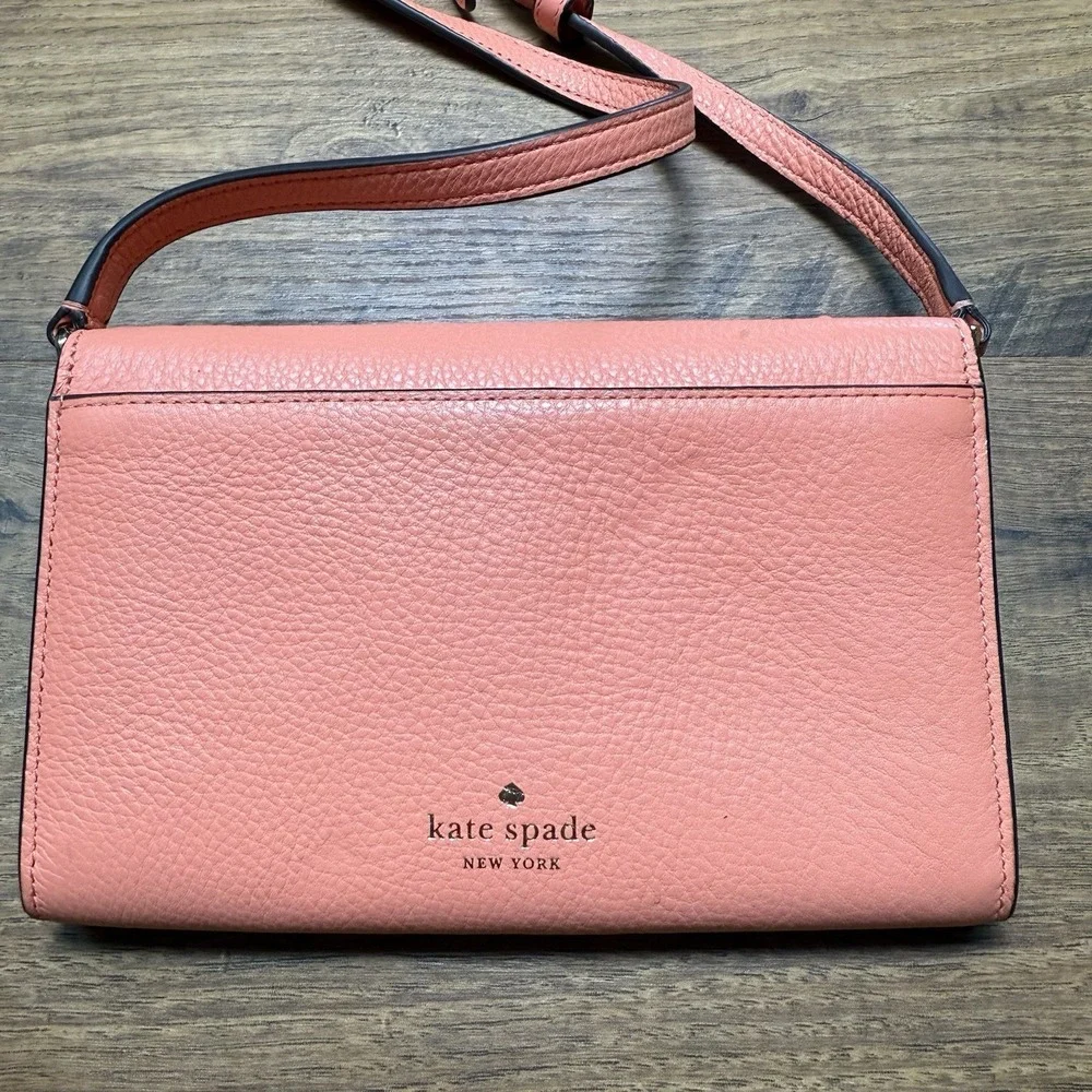 NWT $249 Kate Spade Marti Leather Flap Wallet Crossbody K6027 Peach‎ Orange